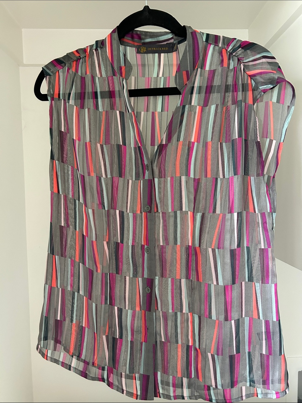 Outback Red Multicolor Sheer Striped Button-Front Blouse